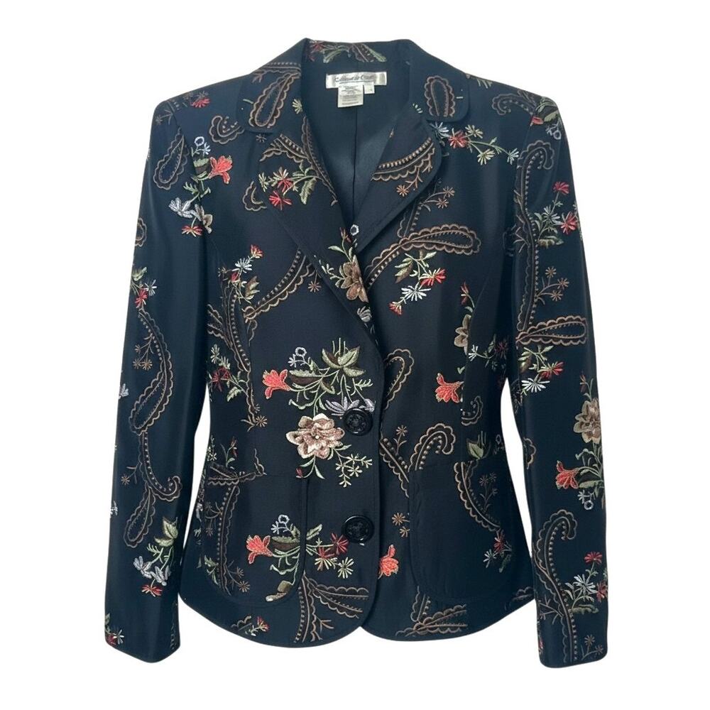 Coldwater Creek Women's Size XS Silk Embroidered Jacket Black Floral Oriental
